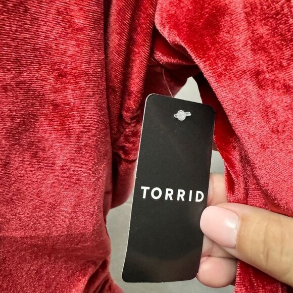 Torrid Velvet Off the Shoulder Top Red - Picture 6 of 8
